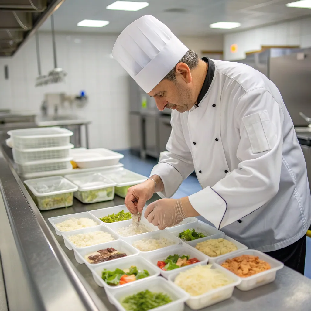 Chef preparing frozen meals